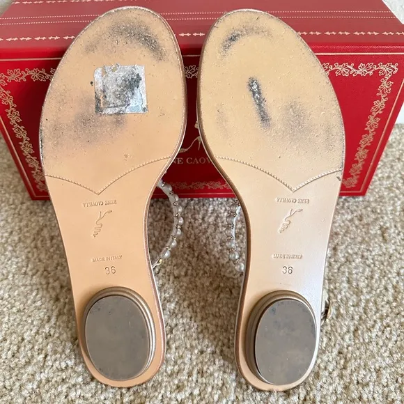 💯% Authentic Rene Caovilla Pearls Strass Crystal Flat Sandals 36