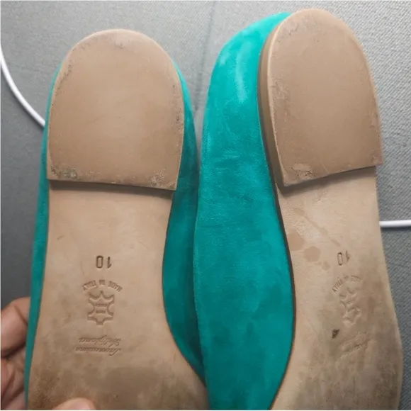 🪲 Butter Lavorazione Artigiana emerald green tan bow flats 10 Italy RARE