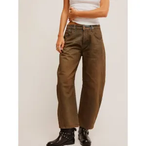 🆕 FREE PEOPLE We The Free Good Luck Coated Barrel Jeans / New Moon