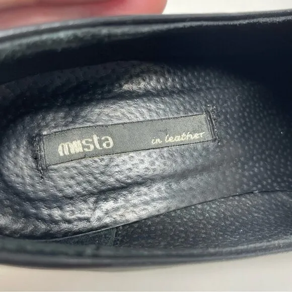 * Miista Black Leather Fringe Penny Loafers Size 36