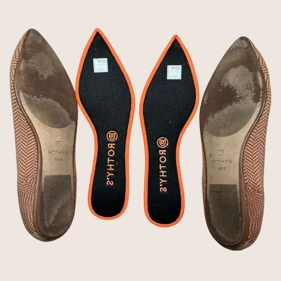 🐫 ROTHY'S THE POINT BALLET FLATS RETIRED CAMEL HERRINGBONE MERINO WOOL 10.5 US