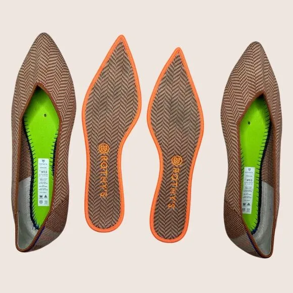 🐫 ROTHY'S THE POINT BALLET FLATS RETIRED CAMEL HERRINGBONE MERINO WOOL 10.5 US
