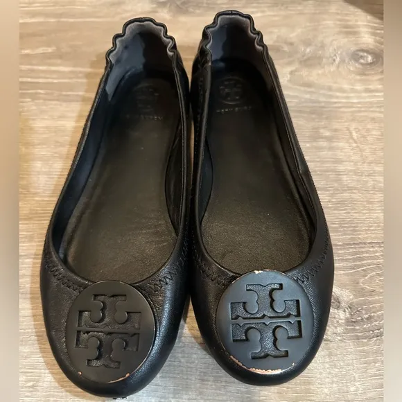 🖤 Tory Burch Reva Black Leather Flats - Size 5M🖤