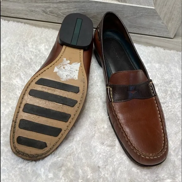 -Vintage H.S. Trask Classic Brown Tan Two Tone Leather Slip On Penny Loaf…
