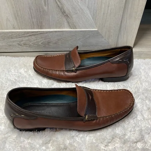 -Vintage H.S. Trask Classic Brown Tan Two Tone Leather Slip On Penny Loaf…