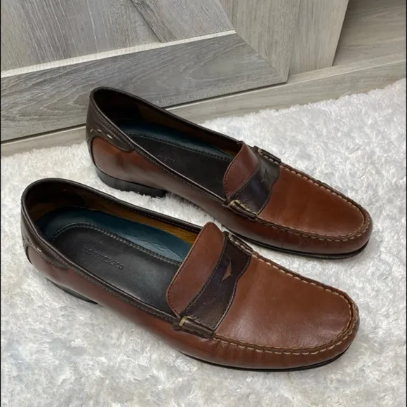 -Vintage H.S. Trask Classic Brown Tan Two Tone Leather Slip On Penny Loaf…