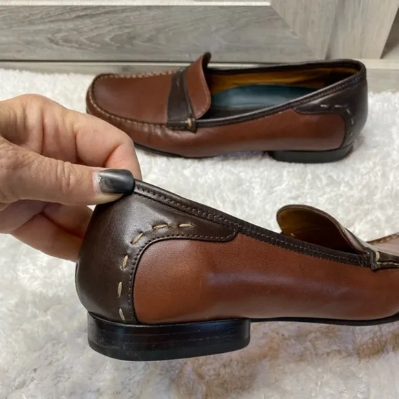 -Vintage H.S. Trask Classic Brown Tan Two Tone Leather Slip On Penny Loaf…