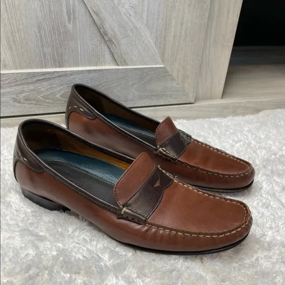 -Vintage H.S. Trask Classic Brown Tan Two Tone Leather Slip On Penny Loaf…