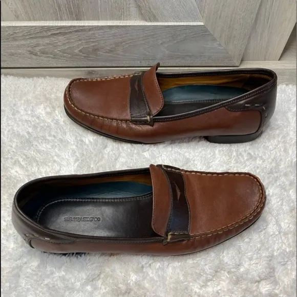 -Vintage H.S. Trask Classic Brown Tan Two Tone Leather Slip On Penny Loaf…