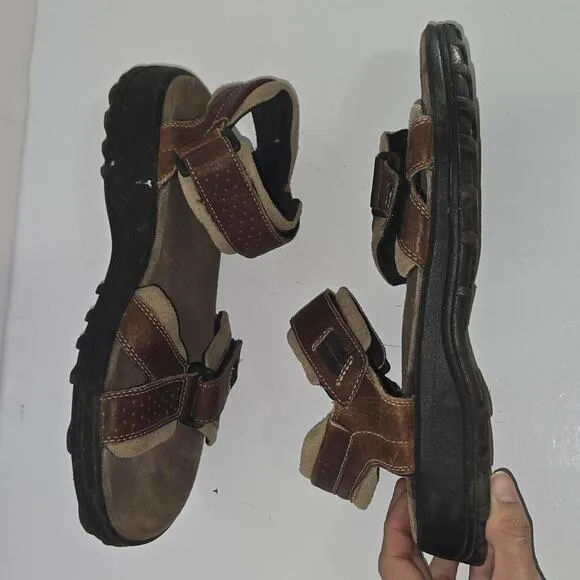 0322 Clarks Men's Brown Leather Double Strap Sport Sandals Size 9M