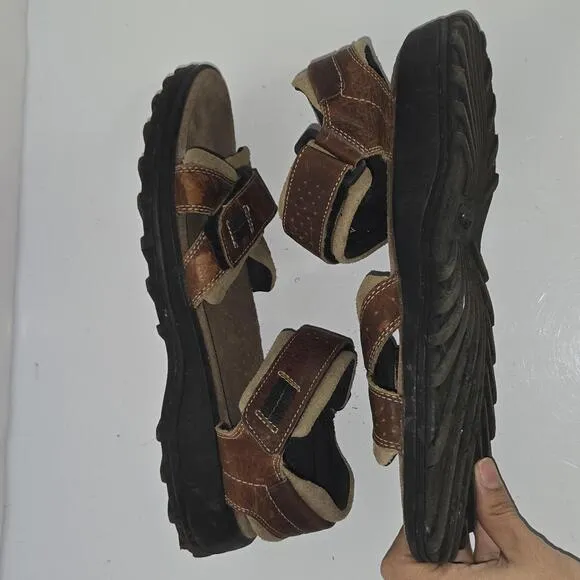 0322 Clarks Men's Brown Leather Double Strap Sport Sandals Size 9M