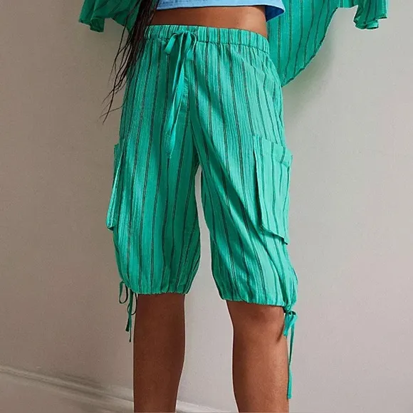 1502. FREE PEOPLE Nati Sheer Shorts in Aqua combo Sz XS NWOT $68