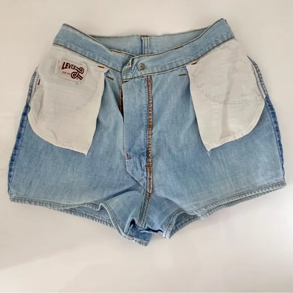 1960s vtg Levi’s for me Scovill zipper denim jean shorts orange tab high rise