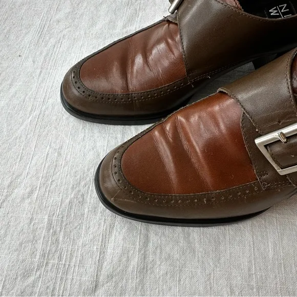 1990s Nine‎ West Vintage Buckle Loafer with Chunky Heel Size 7 Two Tone