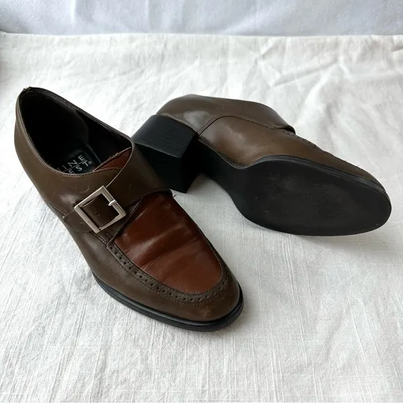 1990s Nine‎ West Vintage Buckle Loafer with Chunky Heel Size 7 Two Tone