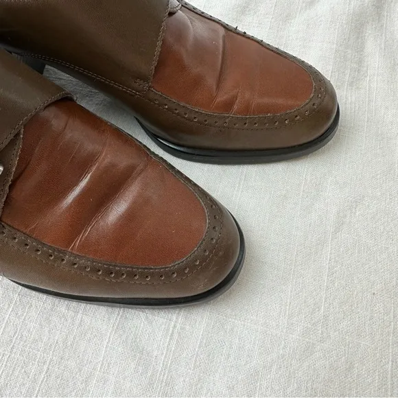 1990s Nine‎ West Vintage Buckle Loafer with Chunky Heel Size 7 Two Tone