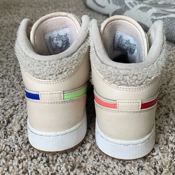 2021 Air Jordan 1 Mid Utility GS Fleece Kids Size 6 Cream Original