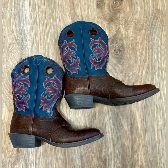 2520JR Childrens Justin Lasso Western Boots Square Toe Brown/Blue Size 4 D