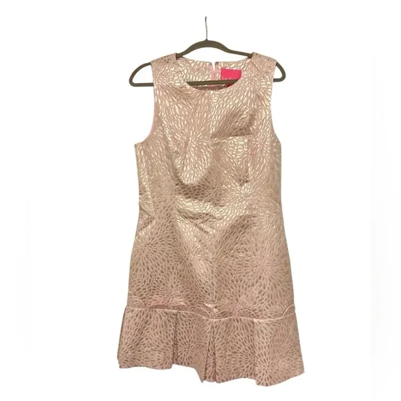 $258 NWT Lilly Pulitzer ABREE PEPLUM DRESS Prosseco Pink Lagoon Jacquard