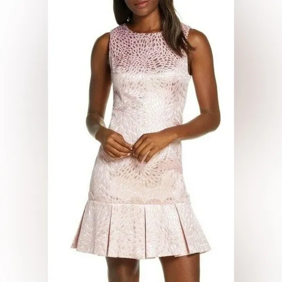 $258 NWT Lilly Pulitzer ABREE PEPLUM DRESS Prosseco Pink Lagoon Jacquard