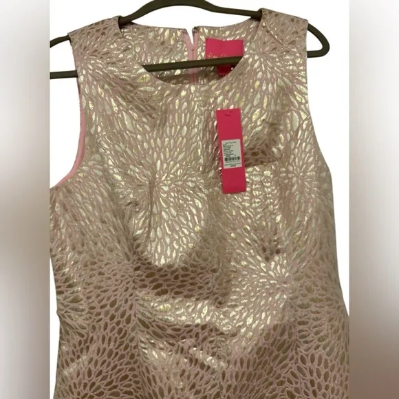 $258 NWT Lilly Pulitzer ABREE PEPLUM DRESS Prosseco Pink Lagoon Jacquard