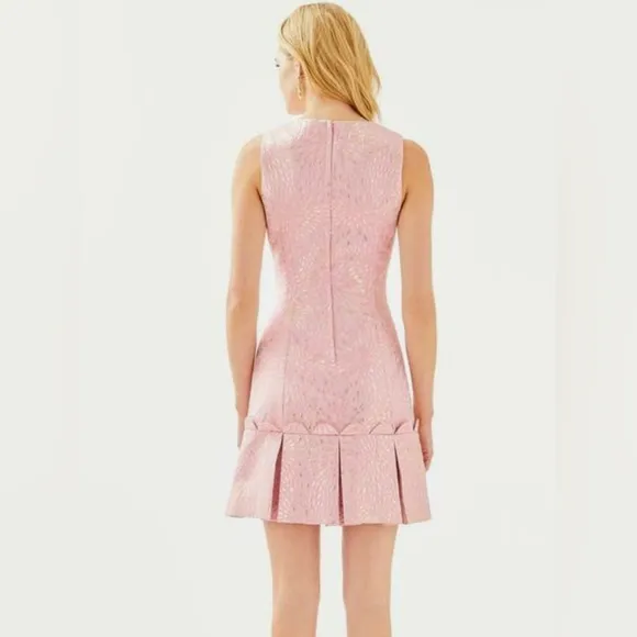 $258 NWT Lilly Pulitzer ABREE PEPLUM DRESS Prosseco Pink Lagoon Jacquard