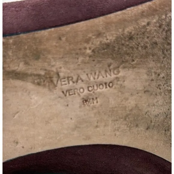 $295 Vera Wang Burgundy Suede Leather Flats with Crystallized Medallion Size 8.5