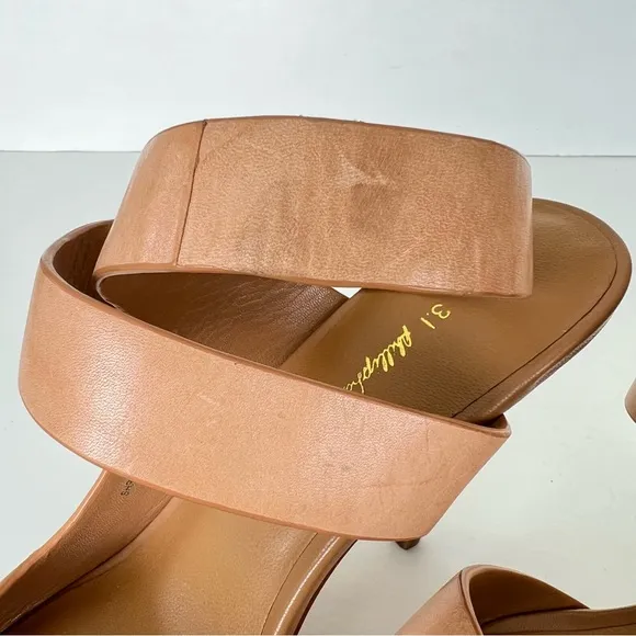 3.1 PHILLIP LIM Caramel Leather Ankle Wrap Buckle Open Heel Sandals Sz 40 NWOT