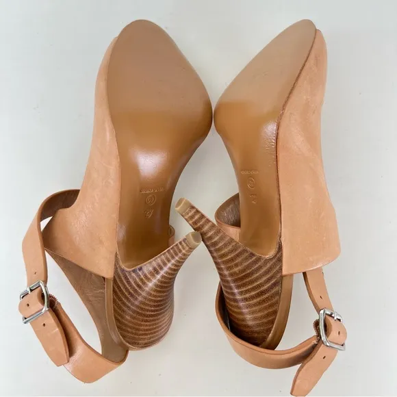 3.1 PHILLIP LIM Caramel Leather Ankle Wrap Buckle Open Heel Sandals Sz 40 NWOT