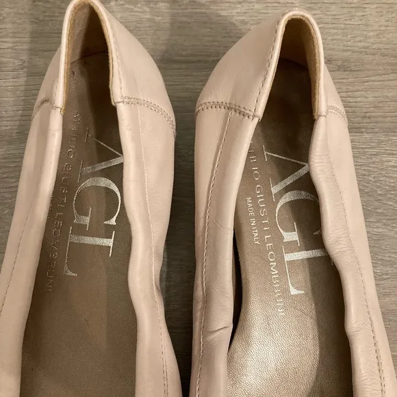 $315 AGL Attilio Giusti Leombruni Ballet Suede Flats Cap Toe Buckle Slv/Tan sz 7