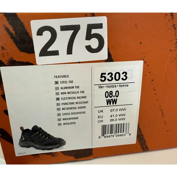 5303 WORX by Red Wings Steel Toe Safety Shoes Mens 8 WW Black Orange Utility NIB
