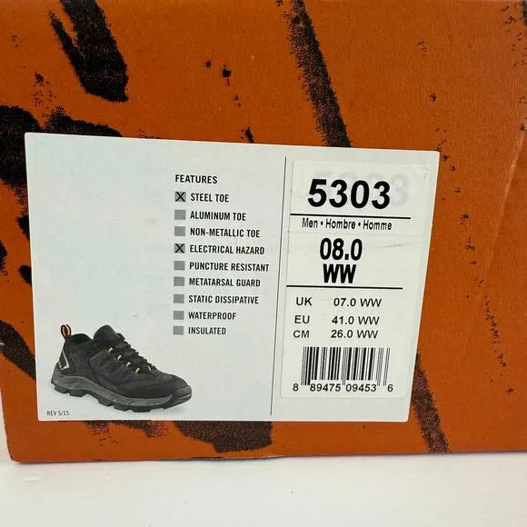 5303 WORX by Red Wings Steel Toe Safety Shoes Mens 8 WW Black Orange Utility NIB