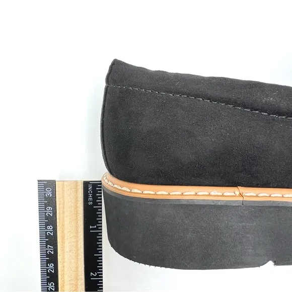 6W 6 WIDE Naturalizer Effie Black Faux Leather Microsuede Wedge Loafers Shoes