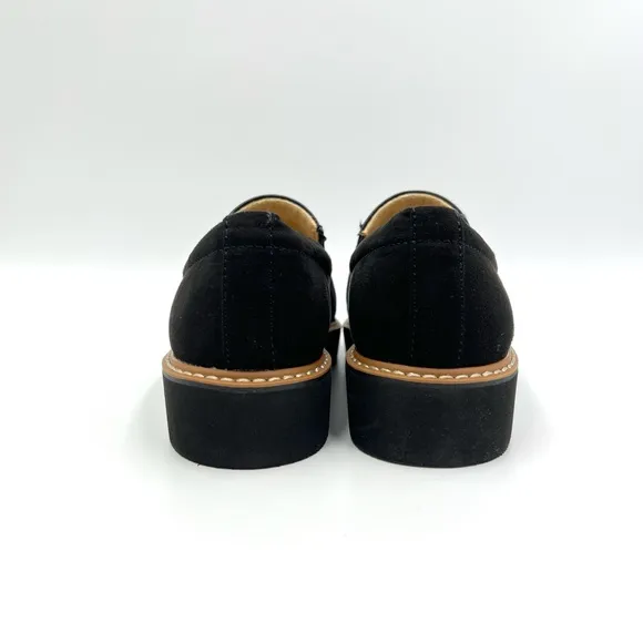 6W 6 WIDE Naturalizer Effie Black Faux Leather Microsuede Wedge Loafers Shoes