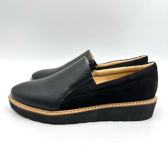 6W 6 WIDE Naturalizer Effie Black Faux Leather Microsuede Wedge Loafers Shoes