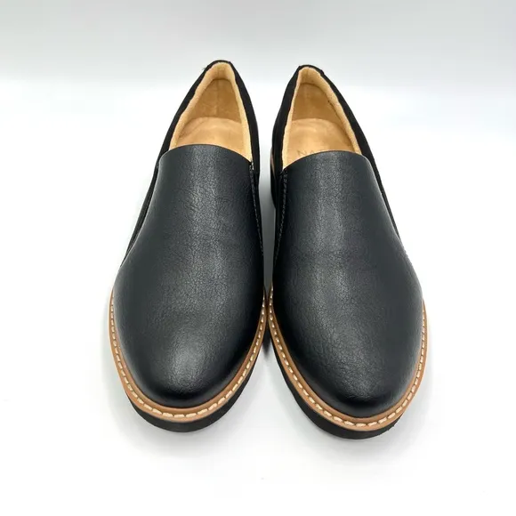 6W 6 WIDE Naturalizer Effie Black Faux Leather Microsuede Wedge Loafers Shoes