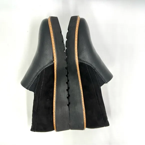 6W 6 WIDE Naturalizer Effie Black Faux Leather Microsuede Wedge Loafers Shoes