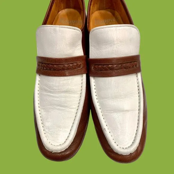 70s Hanover 2 Tone Brown &amp; White Leather Loafers Men 9.5 D