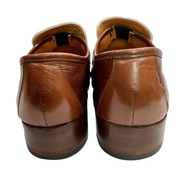 70s Hanover 2 Tone Brown &amp; White Leather Loafers Men 9.5 D