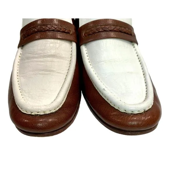 70s Hanover 2 Tone Brown &amp; White Leather Loafers Men 9.5 D