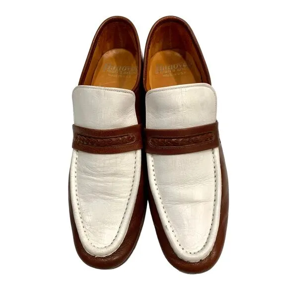 70s Hanover 2 Tone Brown &amp; White Leather Loafers Men 9.5 D