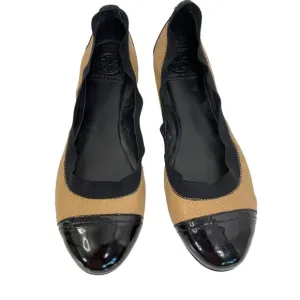 9.5 Tory Burch Quilt Scrunch Bridgette Leather Ballet Flats Black Toe Cap