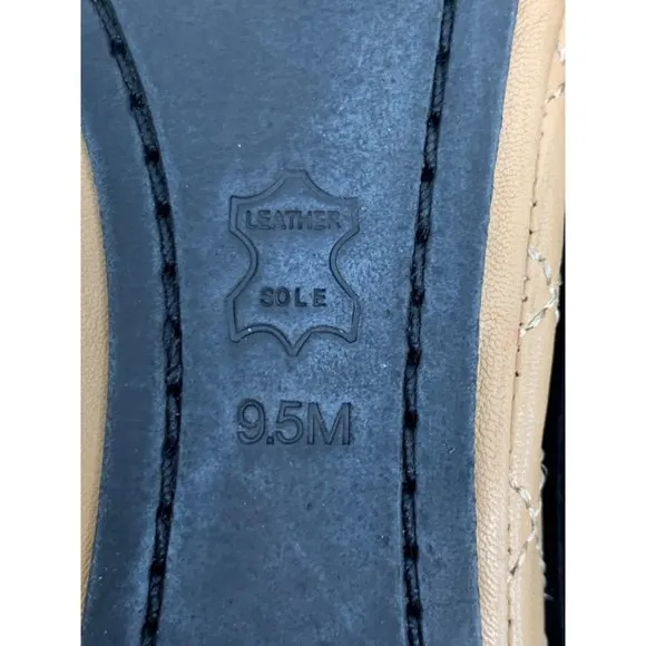 9.5 Tory Burch Quilt Scrunch Bridgette Leather Ballet Flats Black Toe Cap