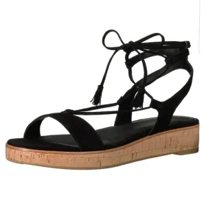 {9.5M} Frye Miranda Gladiator Platform Tie Wrap Sandals Black Suede Cork