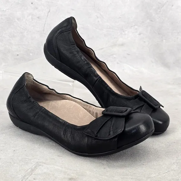 Abeo Womens Tabitha Ballet Flat Size 6 Black Leather Slip On Arch Support Shoe