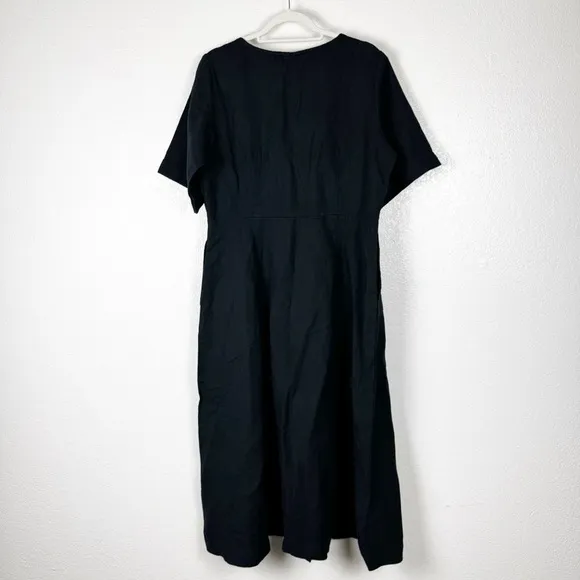 Able Sierra Utility Button Front Midi Dress in Black Cotton Linen Size XL NWT