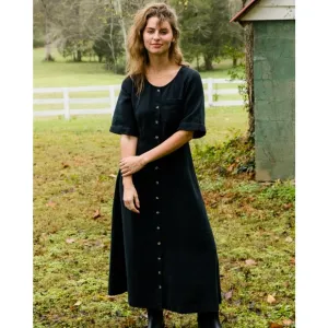 Able Sierra Utility Button Front Midi Dress in Black Cotton Linen Size XL NWT