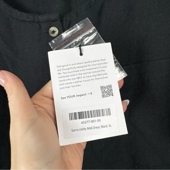 Able Sierra Utility Button Front Midi Dress in Black Cotton Linen Size XL NWT