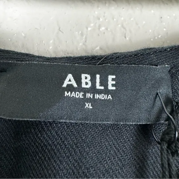 Able Sierra Utility Button Front Midi Dress in Black Cotton Linen Size XL NWT