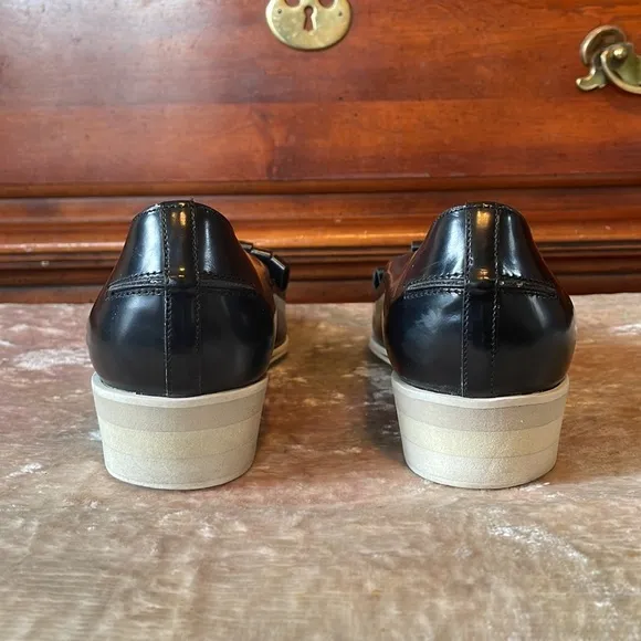 ACNE STUDIOS Leather Black Laser Cut Pointed Toe 2Tone Wedge Loafers $650 EUC 11